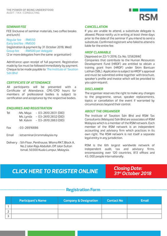 Rsm Tax Seminar 2019 Budget 15 November 2018 At Nexus Bangsar South Imba